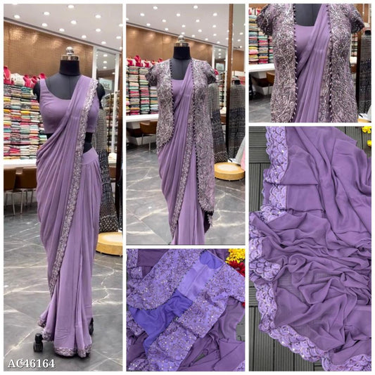 🌟 Super Trending Ready-to-Wear Saree with Embroidery Cording & Full Koti Ensemble! 👘✨