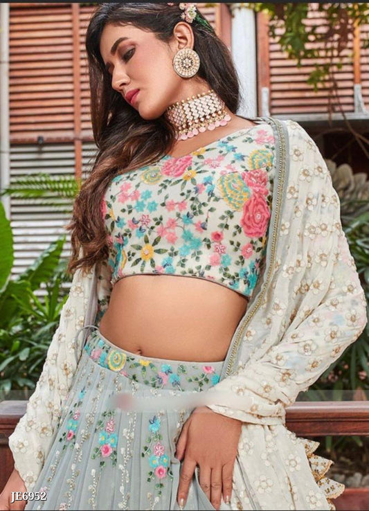 Ethereal White and Light Greenish Heavy Lehenga Choli for Majestic Occasions